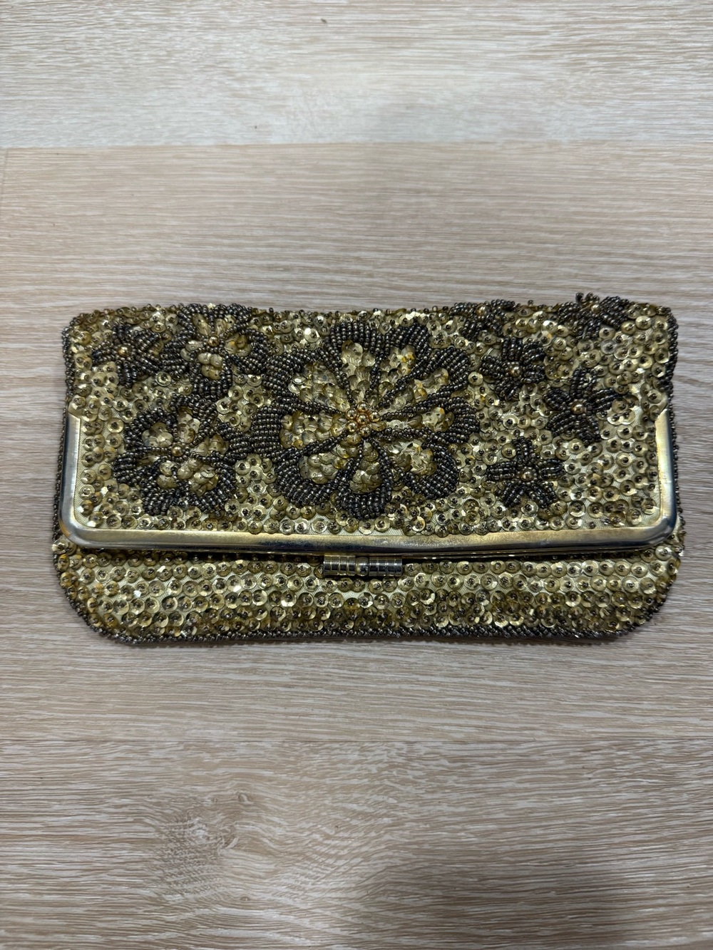 Vintage Beaded Gold Floral Evening Clutch